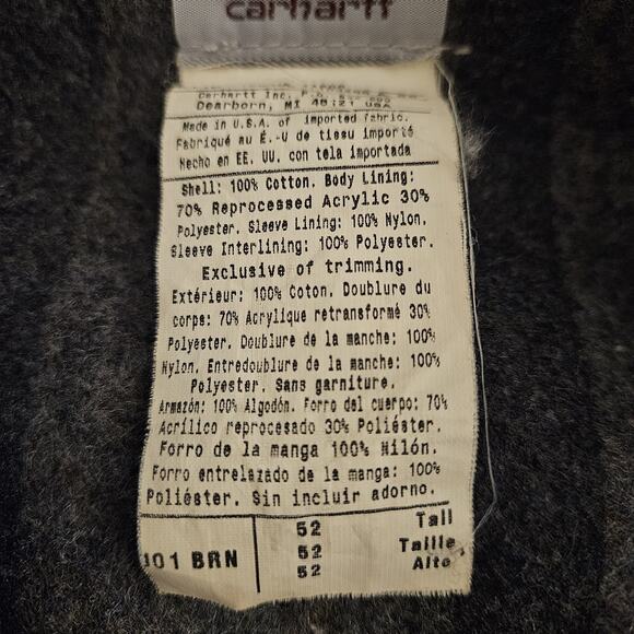 Vintage Carhartt J01 BRN Duck Lined Detroit Jacket Made In The USA Size 52 Tall - Picture 8 of 14
